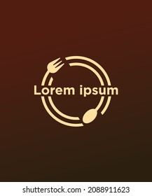 The circular spoon and fork illustration logo forms a plate, a logo suitable for a food business