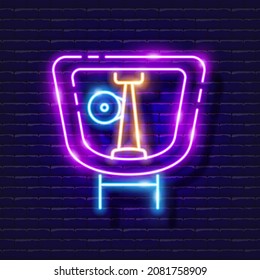 Circular sprinkler for irrigation neon icon. Irrigation system, watering system, hose and accessories glowing sign. Vector illustration for design, website, advertising, store, goods