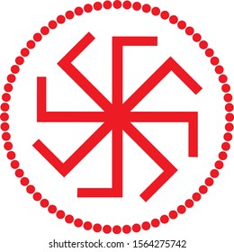 A circular square mandala with aum / om / ohm signs in the corners and a solar  rotation element in the center. Vector art graphic.