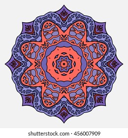 Circular stained glass mandala. Round doodle flower pattern for greeting cards and your creativity