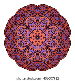 Circular stained glass mandala. Round doodle flower pattern for greeting cards and your creativity