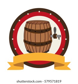 circular stamp with beer barrel and label