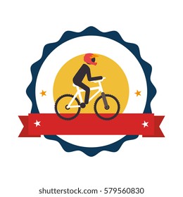 circular stamp with bicycle and man cyclist