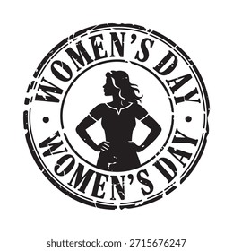 Um design de selo circular com o texto Dia da Mulher e uma silhueta de duas mulheres lado a lado.