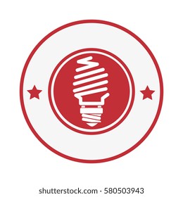 circular stamp with light bulb icon and stars decorative