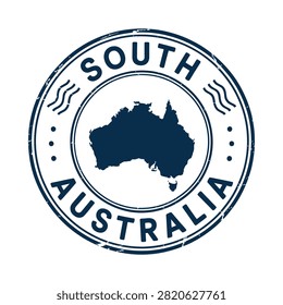 Circular Stamp With South Australia Map Silhouette Blue And White