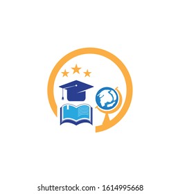 Circular Star book and cap education logo design vector