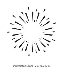 Circular star silhouette. Radiant burst icon. Rough radial pattern. Vector dynamic shape.