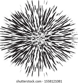 Circular starburst explosion texture. Distressed uneven grunge background. Abstract vector illustration. Overlay to create interesting effect and depth. Isolated on white background.