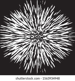 Circular starburst explosion texture. Distressed uneven grunge background. Abstract vector illustration. Overlay to create interesting effect and depth. Isolated on white background.