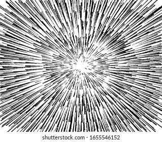 Circular starburst explosion texture. Distressed uneven grunge background. Abstract vector illustration. Overlay to create interesting effect and depth. Isolated on white background.