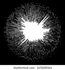 Circular starburst explosion texture. Distressed uneven grunge background. Abstract vector illustration. Overlay to create interesting effect and depth. Isolated on white background.