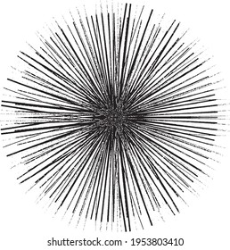 Circular starburst explosion texture. Distressed uneven grunge background. Abstract vector illustration. Overlay to create interesting effect and depth. Isolated on white background.