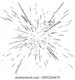 Circular starburst explosion texture. Distressed fireworks grunge background. Abstract vector illustration. Overlay to create interesting effect and depth. Isolated on white background.