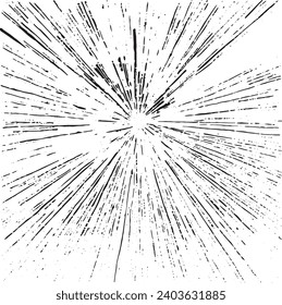 Circular starburst explosion texture. Distressed fireworks grunge background. Abstract vector illustration. Overlay to create interesting effect and depth. Isolated on white background.