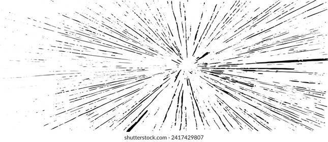 Zirkuläre Starburst-Explosionsstruktur. Unruhestifter ungleicher brüchiger Hintergrund. Abstrakte Vektorgrafik. Overlay, um interessante Wirkung und Tiefe zu erzeugen. Einzeln auf weißem Hintergrund.
