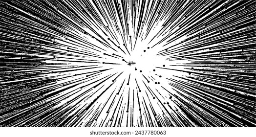 Circular starburst explosion texture. Distressed uneven grunge background. Abstract vector illustration. Overlay to create interesting effect and depth. Isolated on white background.