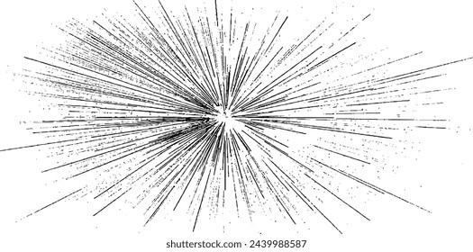 Circular starburst explosion texture. Distressed uneven grunge background. Abstract vector illustration. Overlay to create interesting effect and depth. Isolated on white background.