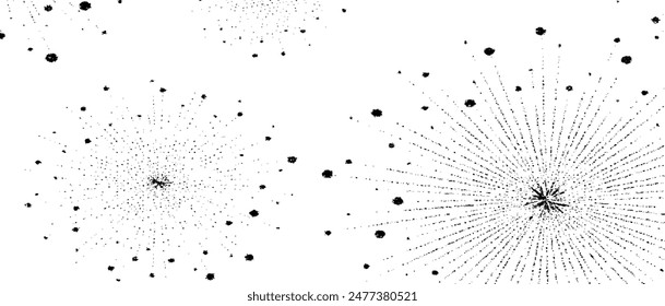 Textura de explosión de estallido circular. Fondo de grunge desigual angustiado. Abstractas Ilustración vectorial. Superposición para crear un efecto y una profundidad interesantes. Aislado sobre fondo blanco.