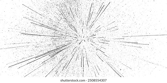 Circular starburst explosion texture. Distressed uneven grunge background. Abstract vector illustration. Overlay to create interesting effect and depth. Isolated on white background.