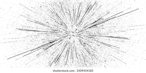 Circular starburst explosion texture. Distressed uneven grunge background. Abstract vector illustration. Overlay to create interesting effect and depth. Isolated on white background.