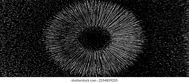 Circular starburst explosion texture. Distressed uneven grunge background. Abstract vector illustration. Overlay to create interesting effect and depth. Isolated on white background.
