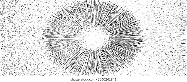 Circular starburst explosion texture. Distressed uneven grunge background. Abstract vector illustration. Overlay to create interesting effect and depth. Isolated on white background.
