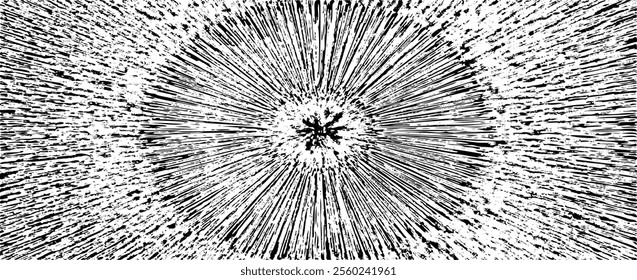 Circular starburst explosion texture. Distressed uneven grunge background. Abstract vector illustration. Overlay to create interesting effect and depth. Isolated on white background.