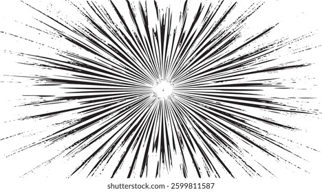 Circular starburst explosion texture. Distressed uneven grunge background. Abstract vector illustration. Overlay to create interesting effect and depth. Isolated on white background.
