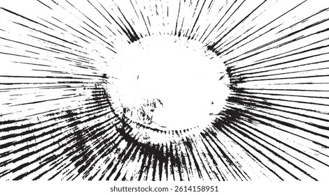 Circular starburst explosion texture. Distressed uneven grunge background. Abstract vector illustration. Overlay to create interesting effect and depth. Isolated on white background.