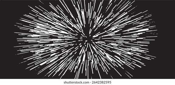 Circular starburst explosion texture. Distressed uneven grunge background. Abstract vector illustration. Overlay to create interesting effect and depth. Isolated on white background.