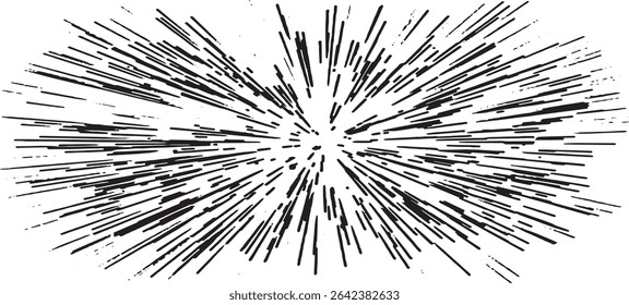 Circular starburst explosion texture. Distressed uneven grunge background. Abstract vector illustration. Overlay to create interesting effect and depth. Isolated on white background.