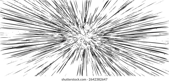 Circular starburst explosion texture. Distressed uneven grunge background. Abstract vector illustration. Overlay to create interesting effect and depth. Isolated on white background.