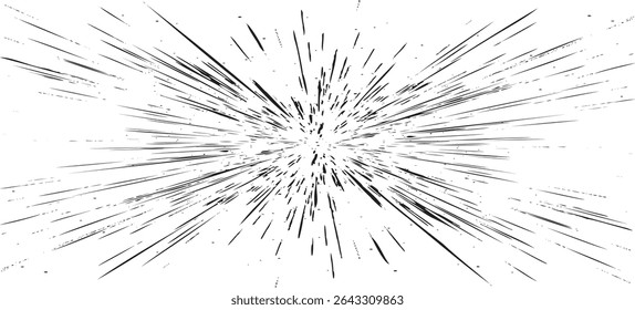 Circular starburst explosion texture. Distressed uneven grunge background. Abstract vector illustration. Overlay to create interesting effect and depth. Isolated on white background.
