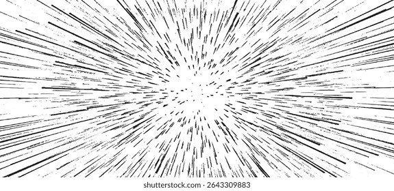 Circular starburst explosion texture. Distressed uneven grunge background. Abstract vector illustration. Overlay to create interesting effect and depth. Isolated on white background.