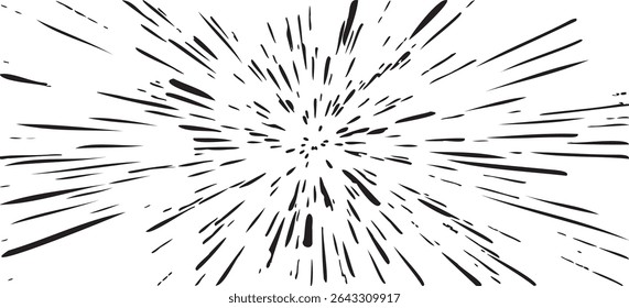 Circular starburst explosion texture. Distressed uneven grunge background. Abstract vector illustration. Overlay to create interesting effect and depth. Isolated on white background.