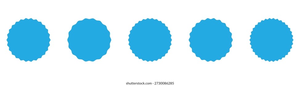 Kreisförmiger Sternzeichen-Aufkleber blauer Vektor. Kreisförmige blaue Sternzeichen-Aufkleber-Form im Vektorformat. Ideal für Preisschilder, Callouts, Abzeichen und Produkt-Highlights. Vektorgrafik.