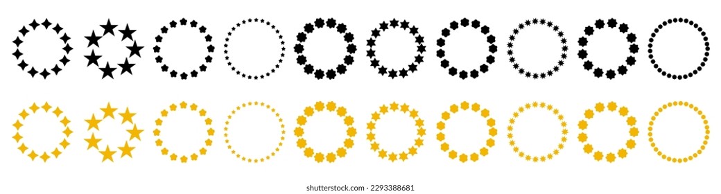 Circular stars collection. Circle stars icons. Set of stars icons