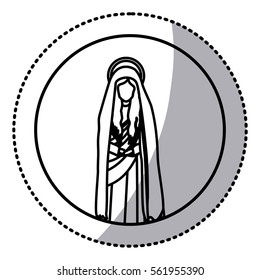circular sticker with contour figure of saint virgin maria