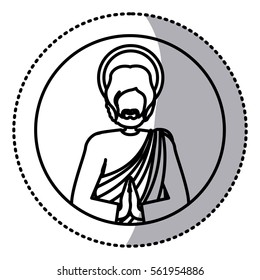 circular sticker with contour of half body picture saint joseph praying