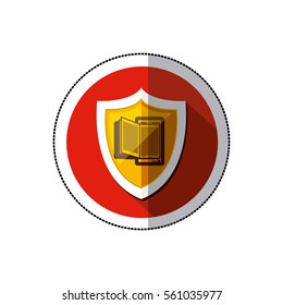 circular sticker of emblem with open book with text