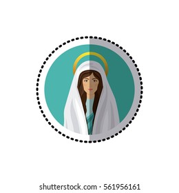 circular sticker with half body picture colorful saint virgin mary