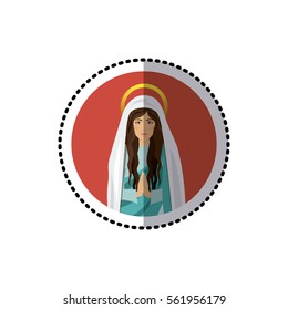 circular sticker with half body saint virgin mary praying