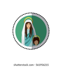 circular sticker of saint virgin mary with child jesus