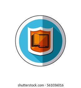circular sticker of shield with open book
