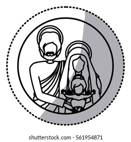 circular sticker with silhouette half body picture of sacred family