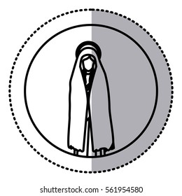 circular sticker with silhouette of saint virgin mary