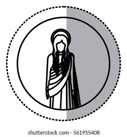 circular sticker with silhoutte figure human of saint virgin maria