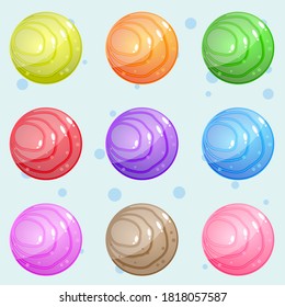 Circular stone with a wave pattern that is bright and shiny for puzzle game. Vector illustration.