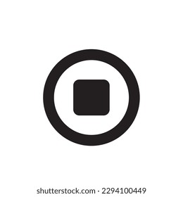 Circular stop button on a white background with copy space